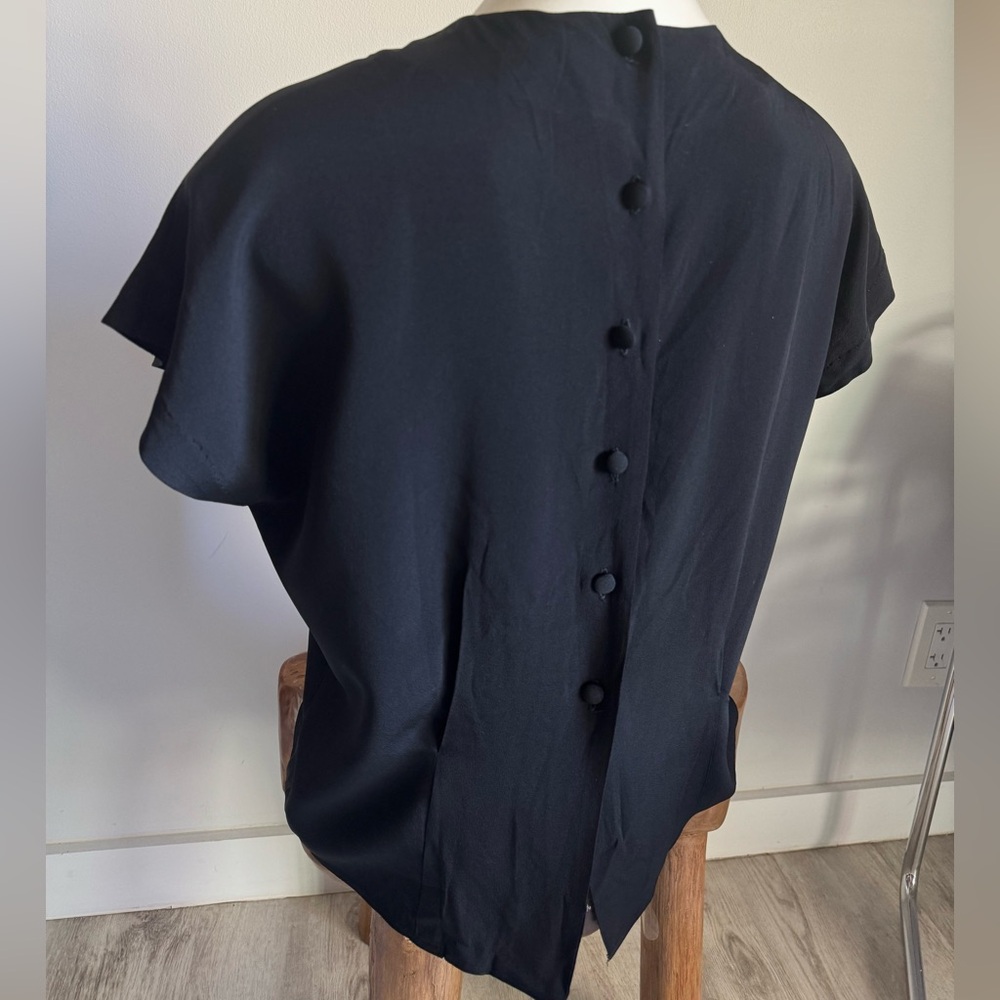 Vintage 1940’s - 50’s Silky Black Bias Cut Short Sleeve Blouse w Rhinestones MED - Picture 8 of 10